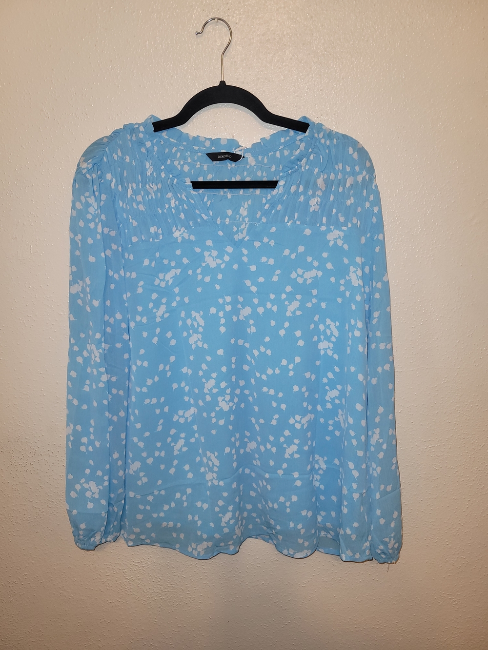 Dokotoo Blouse Women L Blue Floral Long Sleeve Lightweight